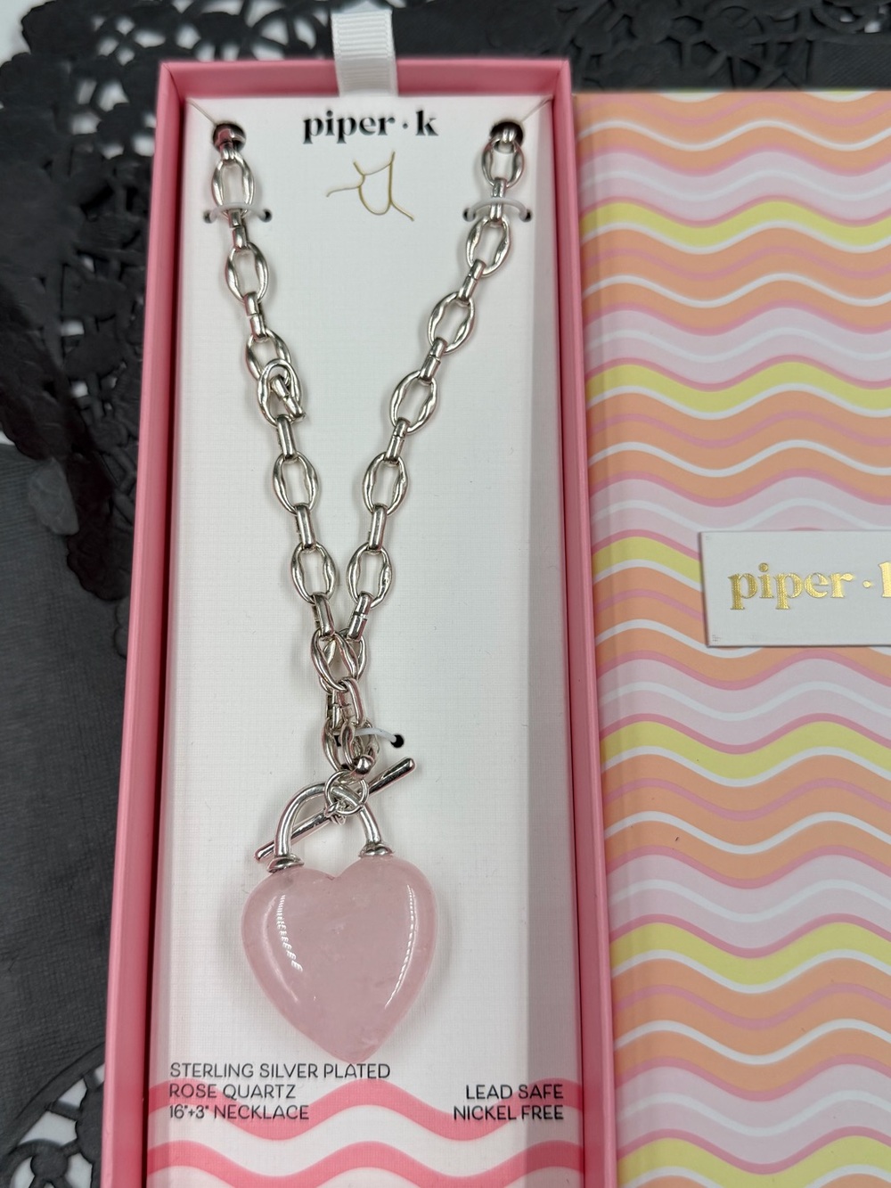 piper k rose quartz heart necklace silver plated coquette pink